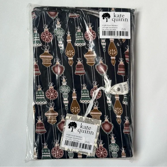 44”x44” NWT Kate Quinn Organic Cotton Swaddle Blanket Vintage Ornaments holiday - Picture 2 of 5